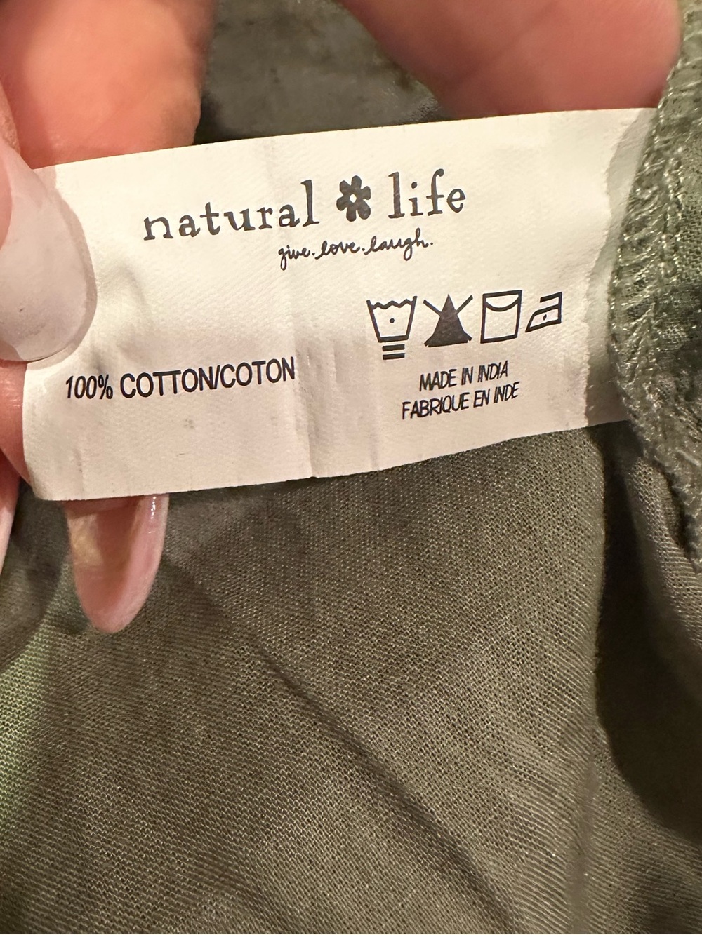 NATURAL LIFE Sweet Nothings Olive Green Short Sleeves Embroidered Cotton Top S - Picture 10 of 12